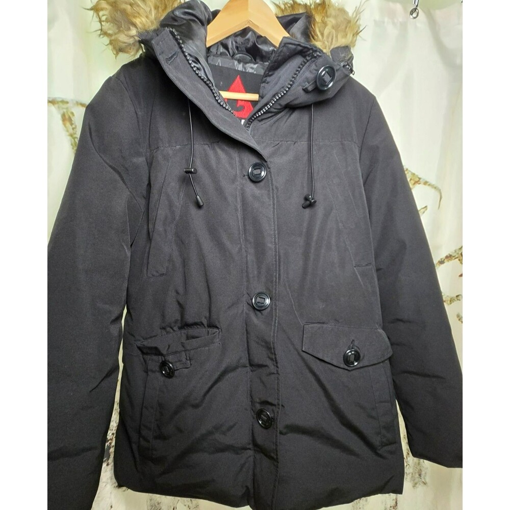 Gerry Women's Black Heavyweight Parka Coat Faux Fur Hood Size Large